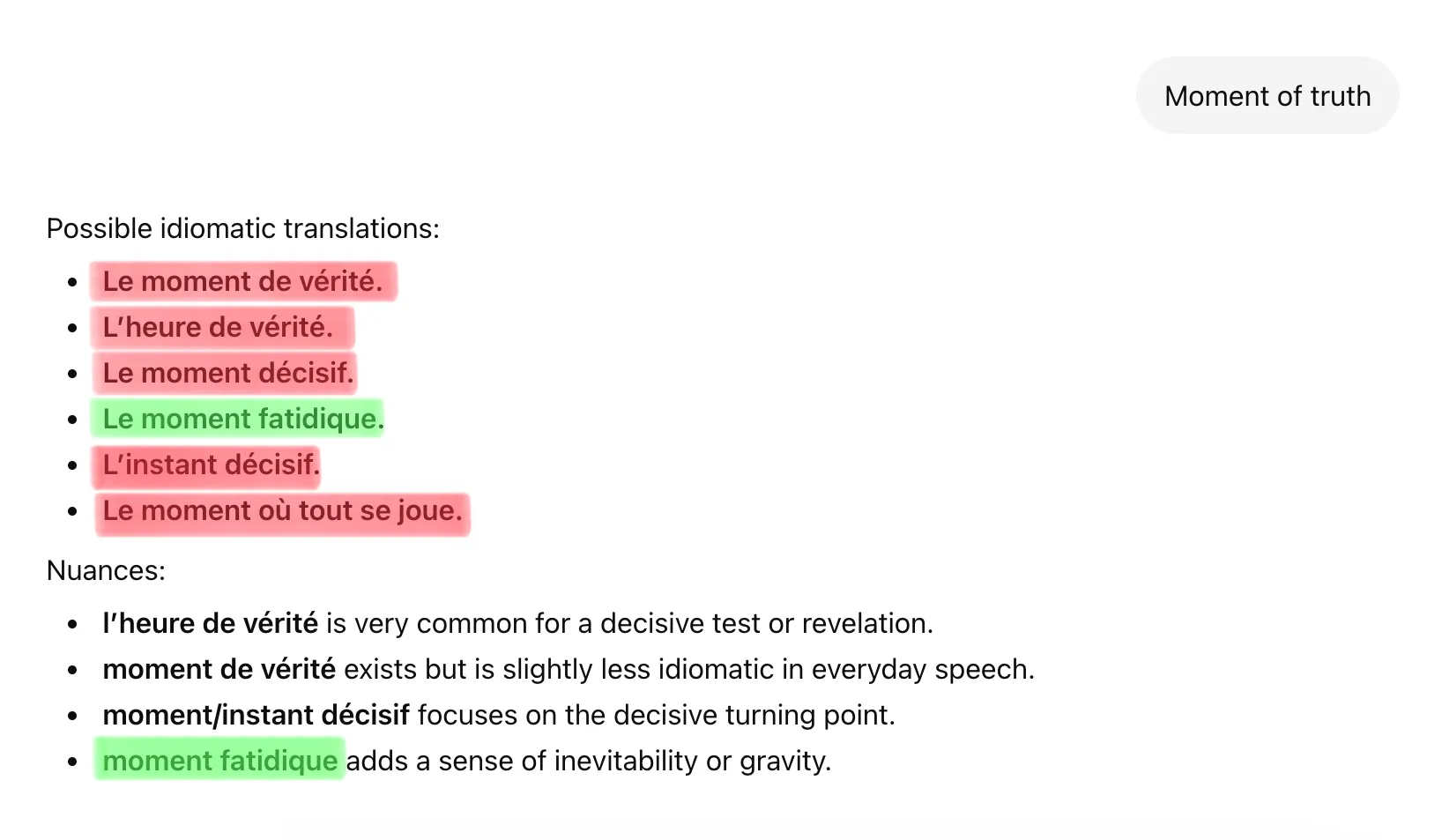 ChatGPT translation example
